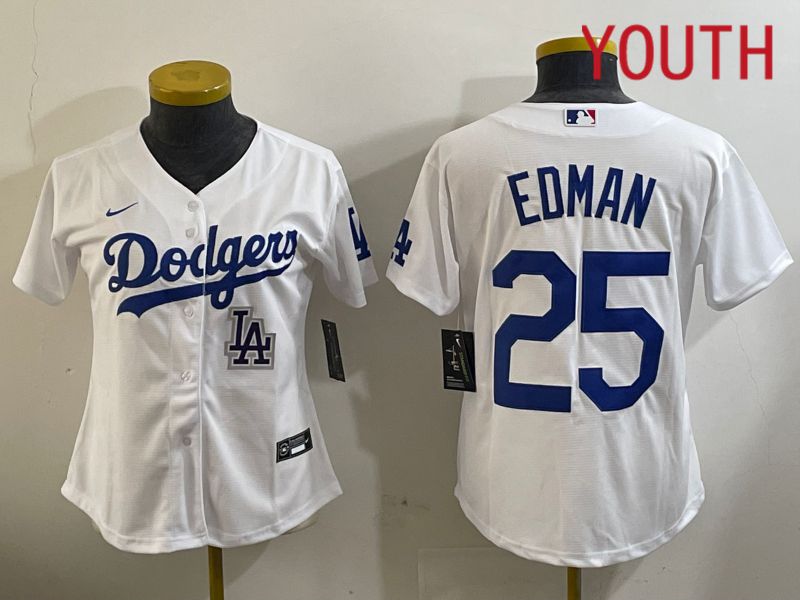 Youth Los Angeles Dodgers #25 Edman White Game 2024 Nike MLB Jersey style 11205
